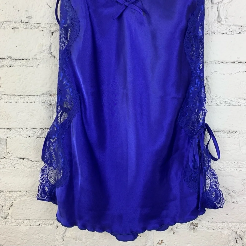 Shirley Hollywood Blue Lace Up Side Slip Nightie Vintage Small - Picture 9 of 15